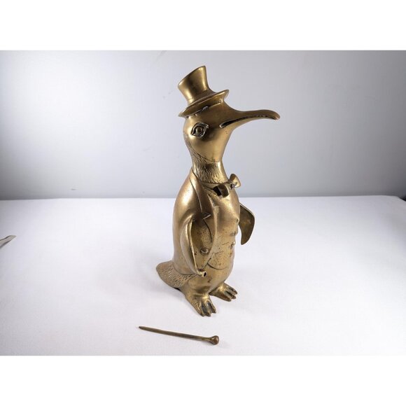 Vintage Large 13.5" brass Penguin figurine, Dapper penguin ornament top hat and - Picture 10 of 10